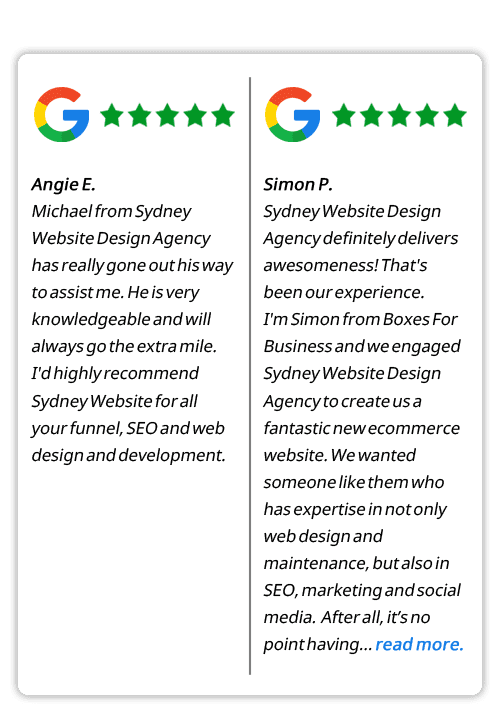 Google Reviews - Angie E and Simpon P
