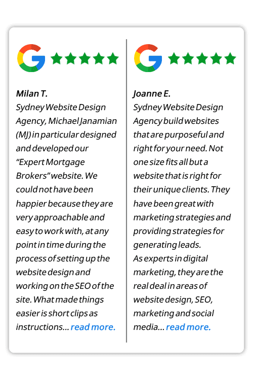Google Reviews - Milan T and Joanne E